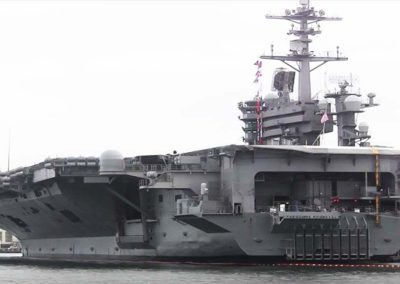 This is the aircraft carrier USS Theodore Roosevelt which is currently stationed in San Diego. It is very modern and nuclear powered.